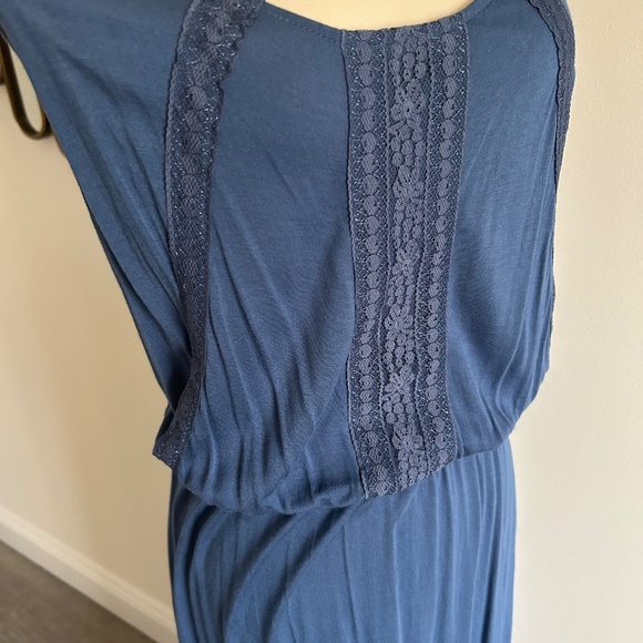 NWOT OLD NAVY BLUE MAXI DRESS LONG LACE COTTAGECORE PRAIRIE BLUE BOHEMIAN LARGE - Picture 2 of 7